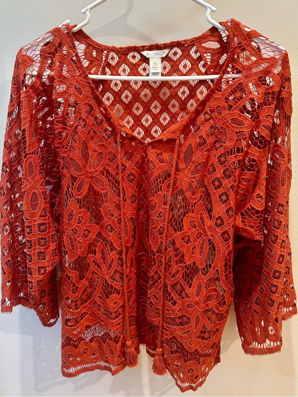 Cato Est. 1946 Boho Lace Tassel Top Burnt Orange XS